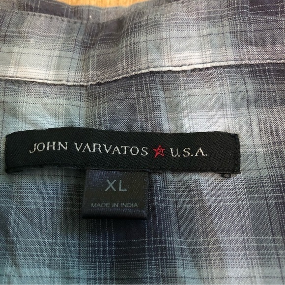 John Varvatos Blue White Checked Short Sleeve Button Shirt Mens Size Large - Picture 2 of 6